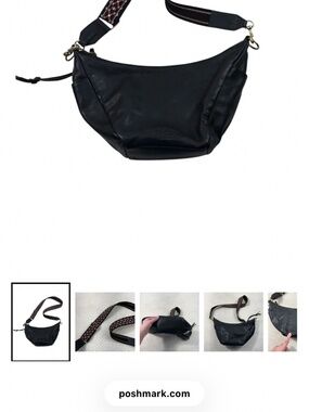 Lucky Brand Black Leather Guitar Embroidered Strap Crossbody Bag Purse Bohemian